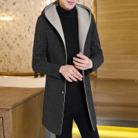 YUANSU毛呢外套男士青少年连帽风衣学生韩版潮流呢子大衣修身帅气风衣男风衣