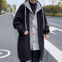 YUANSU假两件毛呢大衣男中长款冬季加厚韩版潮流帅气英伦风衣羊羔绒外套风衣