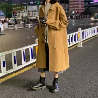YUANSU情侣装小众设计感秋装中长款毛呢大衣冬季男港风加厚呢子风衣外套风衣