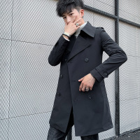 YUANSU男士中长款风衣修身韩版双排扣休闲外套青少年学生英伦帅气西服潮风衣