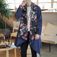 YUANSU秋季亚麻长衫中国风男装风衣外套复古风汉服长袍披风禅服青年唐装风衣