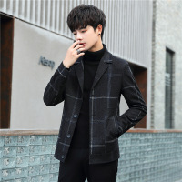 YUANSU秋季夹克男短款毛呢大衣男士呢子外套呢大衣男格子韩版风衣男装潮风衣