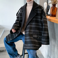 YUANSU炸街外套男港风bf痞帅潮流中长款格子风衣秋冬2020年日系毛呢大衣风衣