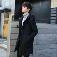 YUANSU狮邦男士毛呢大衣冬季连帽呢子外套男中长款加厚风衣青年修身冬装风衣
