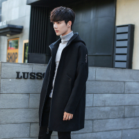 YUANSU狮邦冬季男士风衣休闲外套韩版中长款连帽毛呢大衣潮青年时尚外衣风衣