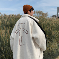 YUANSU小熊羊羔毛棉衣男冬季加厚潮流撞色棉服帅气港风情侣毛绒外套潮牌棉衣