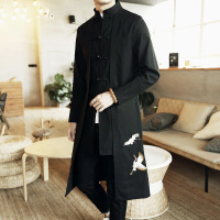 YUANSU中国风男装中长款风衣男士青年休闲亚麻唐装外套古风棉麻汉服大衣风衣