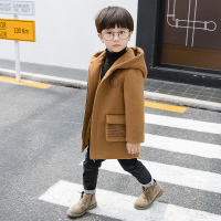 YUANSU男孩毛呢外套笑脸妮子风衣加棉中长款韩版夹棉加厚中小童男小孩潮风衣