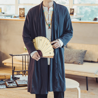 YUANSU中国风男装大码中式长款披风衣亚麻外套复古风唐装道袍汉服长衫潮风衣