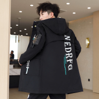 YUANSU青少年中长款外套男秋季加厚带绒夹克初中高中学生秋冬装帅气风衣风衣