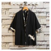 YUANSU中国风仙鹤汉服外套男宽松短袖复古风古装道袍浮世绘羽织和服开衫风衣