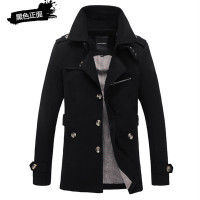 YUANSU春秋季中长款风衣男士青年大码修身翻领帆布腰带夹克休闲外套风衣