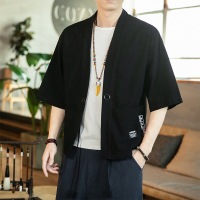 YUANSU秋季披风男古风汉服短袖唐装休闲宽松男士中国风道袍薄款短款风衣风衣