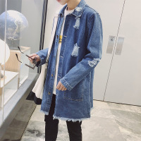YUANSU潮流牛仔外套男中长款风衣2019新款韩版破洞秋季薄款个性春秋衣服风衣