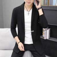 YUANSU春秋新款针织中长款风衣男士韩版潮流帅气英伦披风外套毛衣开衫男风衣