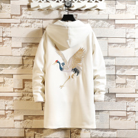 YUANSU仙鹤刺绣中国风风衣男秋冬中长款宽松连帽外套胖子潮大码古风男装风衣