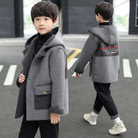YUANSU儿童秋冬装大衣男童连帽外套中长款加绒呢子中大童时尚帅气风衣厚风衣