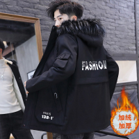 YUANSU外套男士冬季2020新款韩版潮流中长款风衣服加绒加厚冬装工装夹克风衣