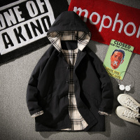 YUANSU秋季日系复古中长款风衣男士加肥加大码宽松胖子帅气春秋工装外套风衣