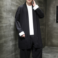 YUANSU古风亚麻长衫男春秋季中国风棉麻汉服宽松大码仙气道袍中长款风衣风衣