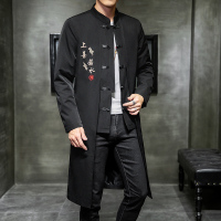 YUANSU秋季男士风衣中长款中国风男装中式古风刺绣大衣外套青年汉服唐装风衣