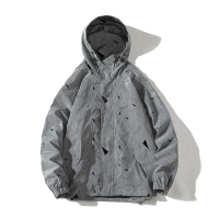 YUANSU秋季3M反光男士连帽防风衣飞行员夹克潮牌大码几何图案外套风衣