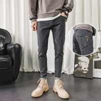 YUANSU秋冬新款网红牛仔裤男修身小脚长裤80年代港风男装潮牌烟灰色显瘦休闲裤
