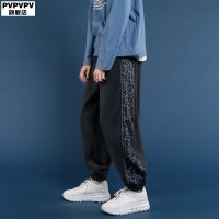YUANSU加绒运动裤男冬季加厚侧边豹纹大码宽松摇粒绒毛绒裤子男韩版潮流休闲裤