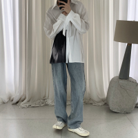 YUANSU短句先生秋季拖地裤男宽松韩版港味复古潮流休闲长裤直筒牛仔裤休闲裤