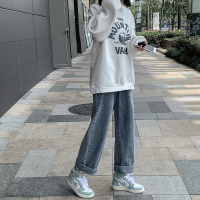 YUANSU秋冬网红牛仔裤男潮牌直筒宽松阔腿潮流韩版百搭加绒加厚痞帅裤子休闲裤