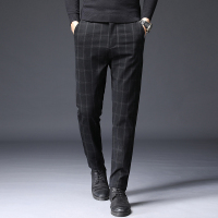 YUANSU秋季竖条纹商务西裤子男士休闲长裤修身小脚韩版潮流百搭格子西装休闲裤
