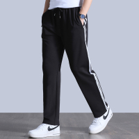 YUANSU两条杠运动裤男秋冬款宽松直筒加绒厚青少年中学生深蓝色校服裤子休闲裤