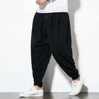 YUANSU中国风男装棉麻休闲九分裤男阔腿灯笼裤宽松胖子小脚吊裆裤束脚裤休闲裤