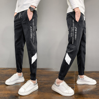 YUANSU网红牛仔裤男修身小脚秋季新款修身束脚裤印花哈伦裤子男韩版潮流休闲裤