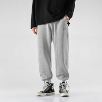 YUANSU抽绳束脚裤男灰色运动裤宽松直筒针织裤大码休闲潮牌阔腿卫裤篮球休闲裤