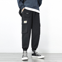 YUANSU多口袋机能束脚工装裤男潮牌宽松大码休闲黑色小脚秋冬裤子男潮流休闲裤