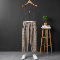 YUANSU港风潮牌直筒休闲长裤男英伦复古工装吊带裤可拆卸韩版情侣背带裤休闲裤