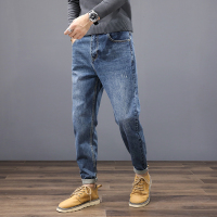 YUANSU牛仔裤男秋冬款百搭潮牌宽松直筒休闲长裤加绒加厚修身小脚哈伦裤休闲裤