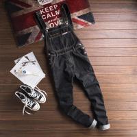 YUANSU日系男士牛仔工装背带裤 青年小贴标百搭连体裤男修身长裤吊带裤休闲裤