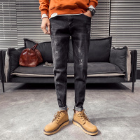 YUANSU秋冬款加绒加厚水洗男士牛仔裤韩版修身显瘦深色男裤子百搭休闲裤休闲裤