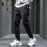 YUANSU男士裤子黑色束脚牛仔裤男秋冬宽松哈伦裤休闲裤男裤2020年新款潮休闲裤