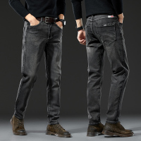 YUANSU秋季黑灰色高端牛仔裤男直筒宽松休闲深色裤子大码胖子长裤秋冬款休闲裤