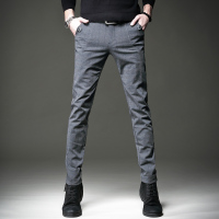 YUANSU贵色男士格子灰色休闲裤秋冬加绒潮牌韩版弹力修身商务西装裤子男休闲裤