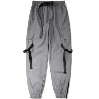 YUANSULHGR国潮3M反光裤工装裤机能飘带多口袋束脚裤情侣宽松休闲裤子男休闲裤