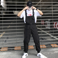 YUANSU新款潮流嘻哈街头工装背带裤男士潮牌复古宽松吊带连体束脚裤套装休闲裤