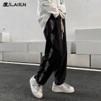 YUANSU黑暗系男装腰果花复古直筒休闲长裤子男原宿风印花街头嘻哈束脚裤休闲裤