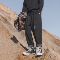 YUANSU吕小虎秋季日系复古休闲裤男潮牌黑色腰带长裤男士宽松直筒萝卜裤休闲裤