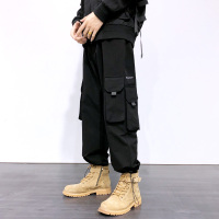 YUANSU彦正秋冬新款工装裤男潮牌宽松休闲直筒阔腿裤潮流嘻哈抽绳束脚裤休闲裤