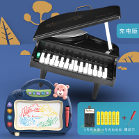儿童炎迷你钢琴可弹奏婴儿电子琴玩具音乐琴键女孩婴幼儿小孩初学 仿真音乐玩具小钢琴[充电版]+多功能画板蓝