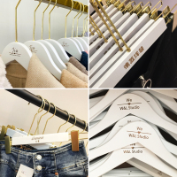 白色实木衣架女装店纯白色衣撑服装店儿童装衣挂定制LOGO木质裤架